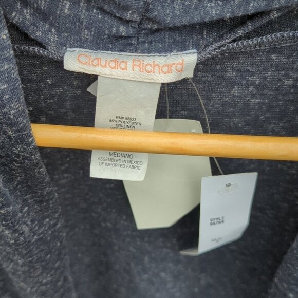 Women's Claudia Richard Linen Blend Open Front Blue Cardigan Sweater - M NWT - Picture 2 of 5